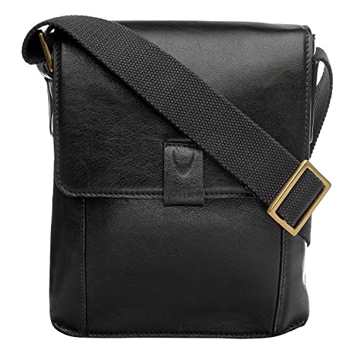 Hidesign Aiden Genuine Leather and Mini Crossbody Men/Women Messenger Bag / Travel Bag / 10.5' iPad Bag, Black