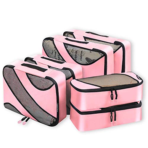 BAGAIL 6 Set Packing Cubes,3 Various Sizes Travel Luggage Packing Organizers(Bright Pink)