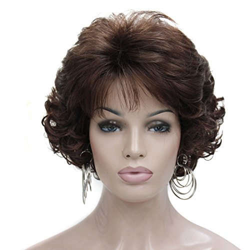 Kalyss Dark Brown Short Curly Wavy Wig with Hair Bangs 100% Imported Premium Synthetic Fashion Brown Hair Wigs for Women (Brown)