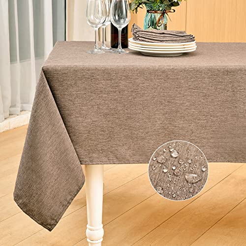 Mebakuk Rectangle Table Cloth Linen Farmhouse Tablecloth Waterproof Anti-Shrink Soft and Wrinkle Resistant Decorative Fabric Table Cover for Kitchen (Flaxen, 52' x 70' (4-6 Seats))