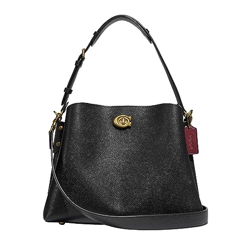 COACH Polished Pebble Leather Willow Shoulder Bag, B4/Black, One Size