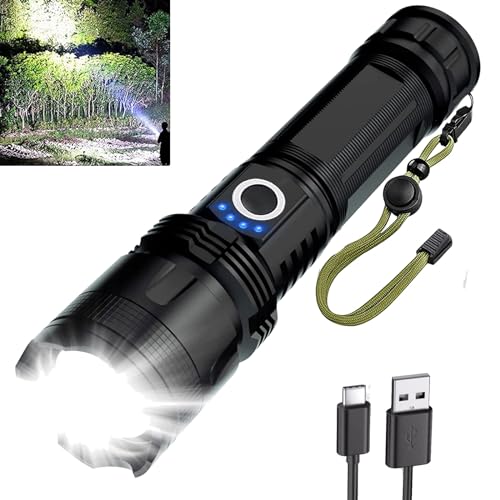 Sogidon Flashlights High Lumens Rechargeable, 900,000 Lumen LED Super Bright Tactical Flash Light Battery Powered, Handheld Light with 5 Modes, USB C Cable, Zoomable, IPX6 Waterproof