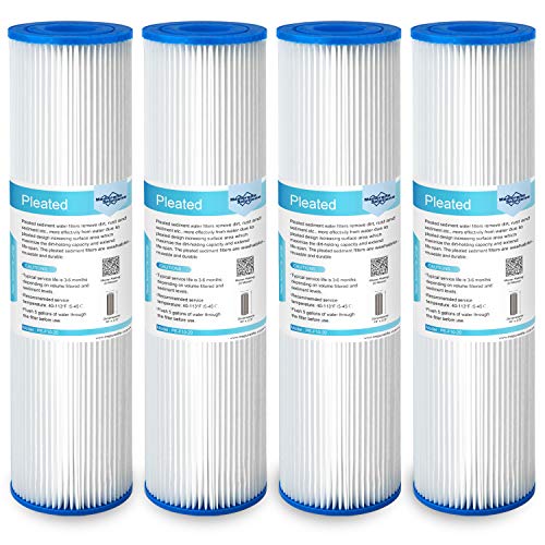 Membrane Solutions 20 Micron Pleated Polyester Sediment Water Filter 10'x2.5' Replacement Cartridge Universal Whole House Pre-Filter Compatible with W50PE, WFPFC3002, SPC-25-1050, FM-50-975 - 4 Pack