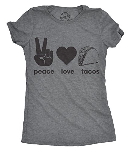 Womens Peace Love Tacos T Shirt Funny Saying Cute Graphic Vintage Ladies Design Funny Womens T Shirts Love T Shirt for Women Funny Food T Shirt Women's Dark Grey L