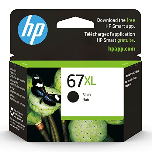HP 67XL Black High-yield Ink Cartridge | Works with HP DeskJet 1255, 2700, 4100 Series, HP ENVY 6000, 6400 Series | Eligible for Instant Ink | 3YM57AN