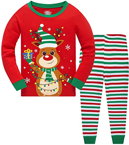 Girls Christmas Striped Pajamas Set Reindeer Kids Cotton Long Sleeve 2 Piece Xmas Matching Jammies Toddler Boys Rudolph Pjs 4t