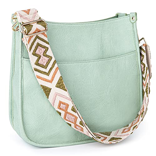 Viva Terry Vegan Leather Crossbody Fashion Shoulder Bag Purse with Adjustable Strap (Light Green)