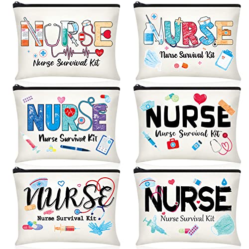 Photect 6 Pieces Nurse Makeup Bags Nurse Canvas Cosmetic Bag Nurse Survival Kit Travel Pouch Bag Nursing Zipper Pouch Nurse Gift for Women Girls Nurses School Nurse Practitioner Supplies