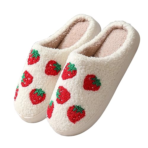 FAYUEKEY Women's Fuzzy Fruit Series Strawberry Slippers (Red Strawberry, Adult, Women, 7, Numeric Range, US Footwear Size System, 8, Medium)