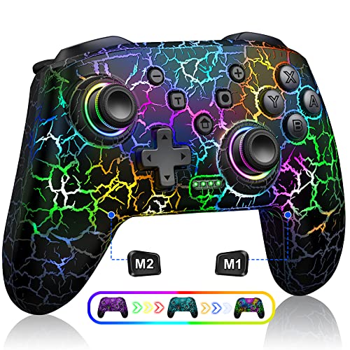 Wireless Switch Pro Controller - Switch Controllers Compatible With Nintendo Switch/Lite/OLED,Multi-Platform PC/IOS/Android, Switch Pro Controller With 9 Adjustable Light Colors,Programmable,TURBO
