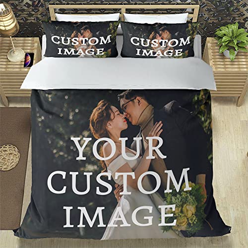 Personalized Custom Bedding Set with Picture, Text, Logo, 1 Duvet Cover 2 Pillowcases Trio, Customized Different Sizes, Suitable for Kids, Birthday, Christmas, Valentine's Day, Special Festival Gift