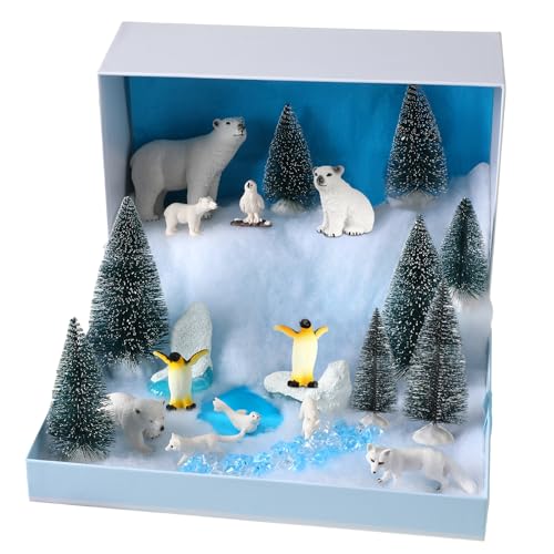 Glimin School Projects Set Diorama Supplies Kit Figurine Toys Model Diorama Project Set Educational Toys Birthday Gifts Party Decorations (Polar Animals)