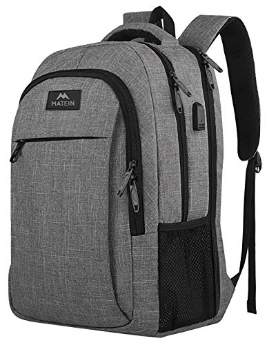 MATEIN 17 Inch Travel Laptop Backpack, Extra Large Business Backpack with USB Charging Port, Water-Resistant Computer Bag Daypack for Men Women Work Anti-Theft College Backpack, Grey