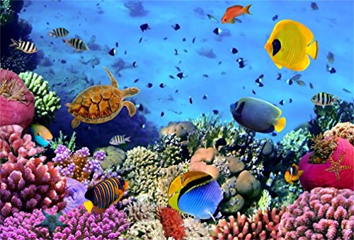 AOFOTO 5x3ft Under Sea Seabed World Backdrop Underwater Scene Colorful Marine Coral Fishes Aquarium Photography Background Diving Holiday Photo Studio Props Kid Girl Baby Child Infant Boy Portrait