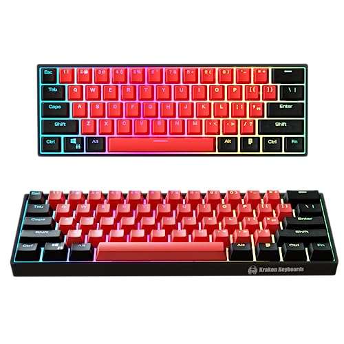 KRAKEN KEYBOARDS BRED Edition Kraken Pro 60 | Black & Red 60% HOT SWAPPABLE Mechanical Gaming Keyboard for Gaming On PC, MAC, Xbox and Playstation (BRED | Silver Switches)