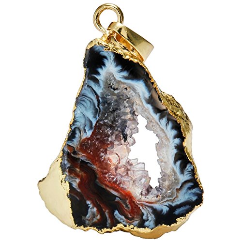 SUNYIK Irregualr Natural Agate Quartz Geode Druzy Pendant Necklace Healing Crystal,Gold Plated, 0.8'-1.6'