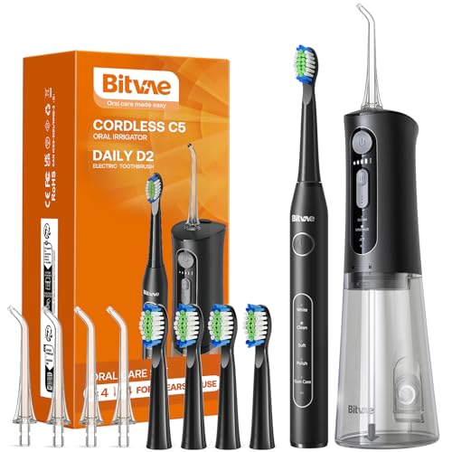 Bitvae Water Dental Flosser Teeth Picks - Cordless Water Flosser for Teeth - 5 Modes Sonic Electric Toothbrush,Upgraded Water Dental flosser Pick