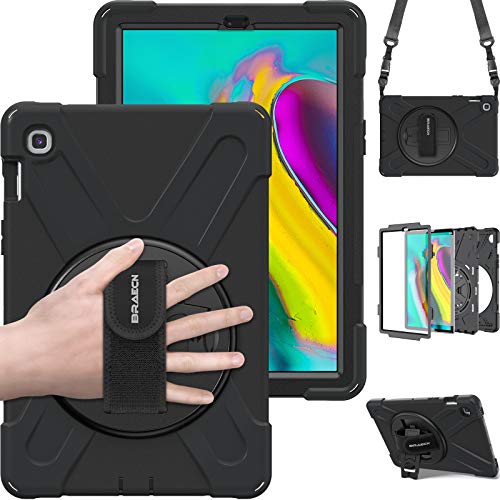 BRAECN Galaxy Tab S5e Case, Heavy Duty Shockproof Protective Case with Rotating Kickstand/Hand Strap and Carrying Shoulder Strap for Samsung Galaxy Tab S5e 10.5 Inch 2019 Tablet SM-T720/SM-T725(Black)