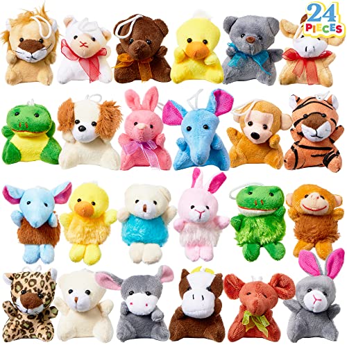 JOYIN 24 Pack Mini Animal Plush Toy Assortment (24 Units 3' Each), Animals Keychain Decoration for Kids, Small Stuffed Animal Bulk for Kids, Carnival Prizes, School Gifts, Valentine's Day Party Favors
