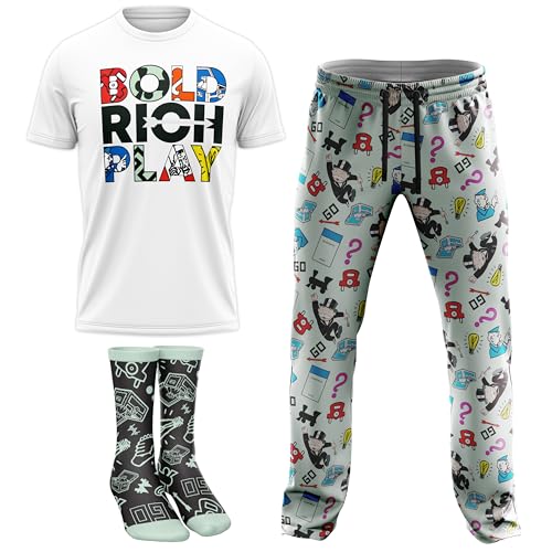 MONOPOLY Mens Lounge Set With Tee & Lounge Pant in Gift Box, Multiple Designs in S, M, L and XL XL