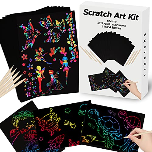 Art Set for Kids Rainbow Magic Scratch Off Paper Black Scratch Sheets Notes Cards Boards Doodle Pads Childrens Crafts Projects Kit for Girls Boys Adults Birthday Christmas Gift