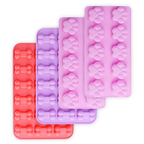 homEdge Puppy Dog Paw and Bone Silicone Molds, Non-Stick Food Grade Silicone Molds for Chocolate, Candy, Jelly, Ice Cube, Dog Treats (Puppy Paw Bone Set of 4PCS)
