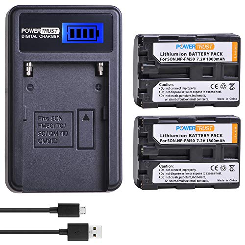 PowerTrust 2 Pack NP-FM50 FM55H Batteries and LCD USB Charger for Sony NP-FM51, NP-FM30, NP-FM55H, DCR-PC101, A100 Series, DSLR-A100