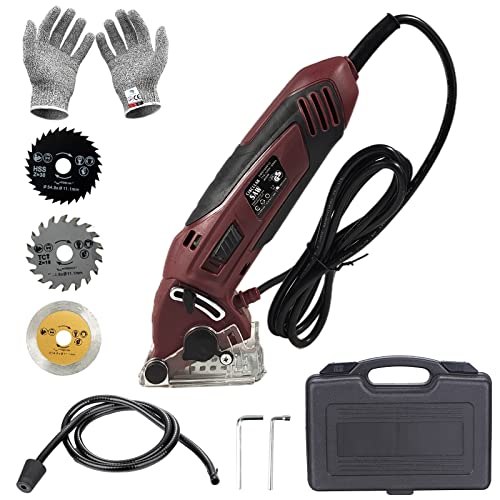 Multifunction Mini Circular Saw Machine Set,400W High Powered Professional Compact Circular Saw Machine with 3 Carbide Tipped Blade,Tool Box,Gloves,for Wood,Metal,Drywall,Tile,PVC,Plastic