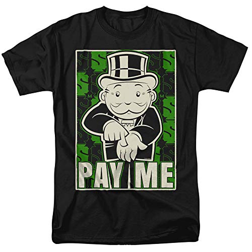Monopoly Pay Me Unisex Adult T-Shirt for Men and Women, Black, X-Large