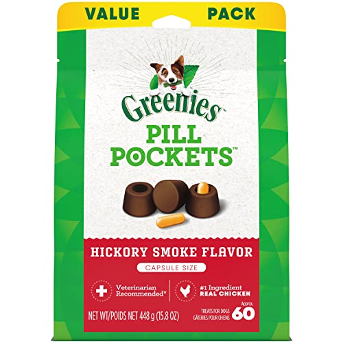 GREENIES PILL POCKETS for Dogs Capsule Size Natural Soft Dog Treats, Hickory Smoke Flavor, 15.8 oz. Pack (60 Treats)