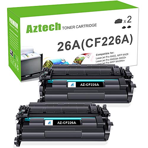 Aztech 26A CF226A Toner Cartridge 2 Pack Compatible Replacement for HP 26A CF226A 26X CF226X Pro M402dn M402n M402dw Pro MFP M426fdw M426fdn M426dw Series Printer Ink High Yield (Black 2-Pack)
