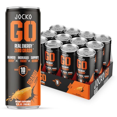 Jocko GO Energy Drink - KETO, Vitamin B12, Vitamin B6, Electrolytes, L Theanine, Magnesium- All Natural Energy Boost, Sugar Free Nootropic Monk Fruit Blend - 12 Pack (Orange)