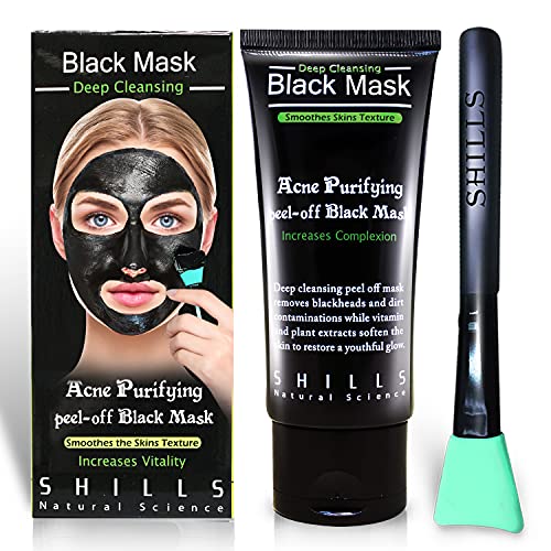 SHILLS Charcoal Face Mask, Blackhead Mask, Removal Mask, Activated Charcoal, Blackhead Peel Off Mask kit and Cyan Brush (50ml)
