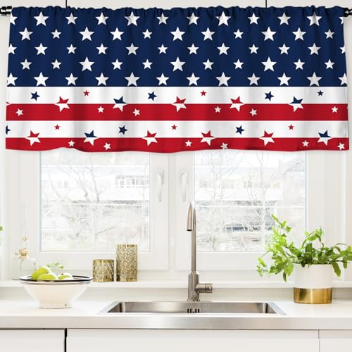 AnyDesign Patriotic Curtain Valance 54 x 20 Inch American Flag Valance Curtain Rod Pocket 4th of July Star Stripes Short Window Treatment for Independence Day Home Window Decor