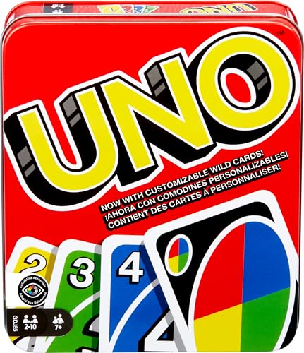 Mattel Games UNO Card Game for Family Night, Travel Game & Gift for Kids in a Collectible Storage Tin for 2-10 Players (Amazon Exclusive)
