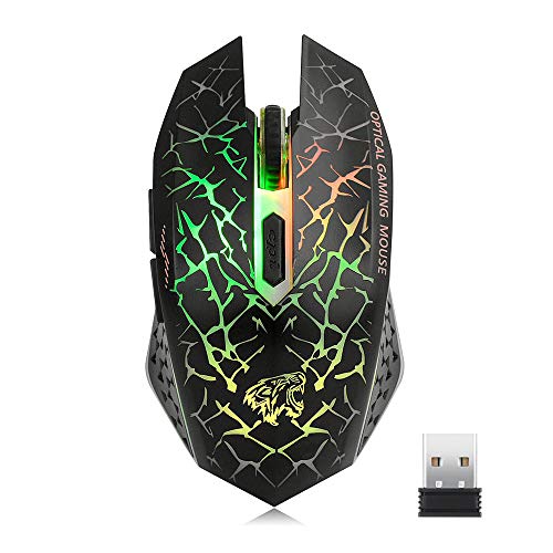 Uciefy Q8 Wireless Gaming Computer Mouse, 2.4GHz USB Optical Rechargeable Ergonomic LED Wireless Silent Mouse, 3 Adjustable DPI, 6 Buttons, Compatible with PC, Laptop, Notebook, Desktop (Black)