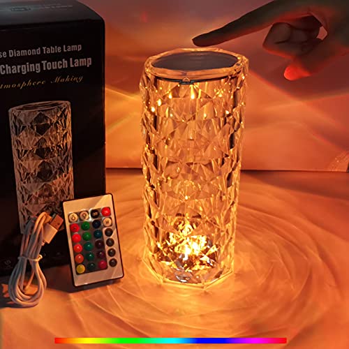 HONGMAO Crystal Lamp,Crystal Lights Touching Control Rose Crystal Lamp with USB Port,16 RGB Color Changing Romantic Rose Diamond Table Lamp LED Night Light for Bedroom Living Room, Kids Room, Office