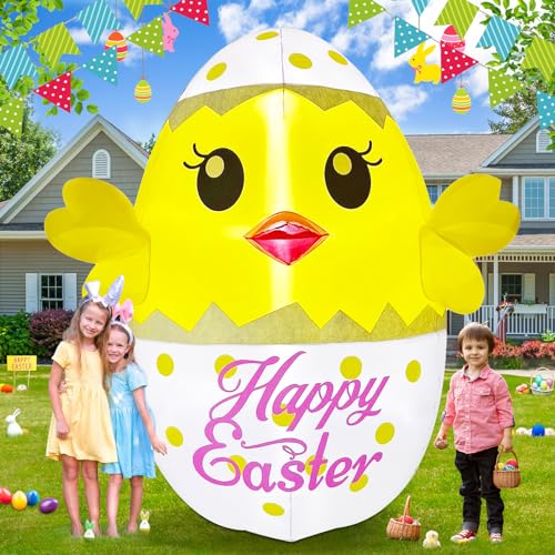 7 Ft Easter Inflatables Outdoor Decorations TOROKOM Egg Chick Outdoor Inflatable Decoration with Build-in LEDs Lamp Blows Up Easter Decoration for Yard, Garden, Lawn