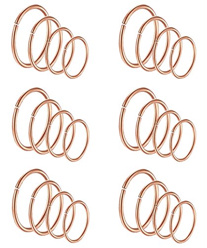 Masedy 24Pcs 20G 316L Stainless Steel Nose Rings Hoop Tragus Cartilage Helix Piercing Lip Septum Ring Rose-Gold Bendable