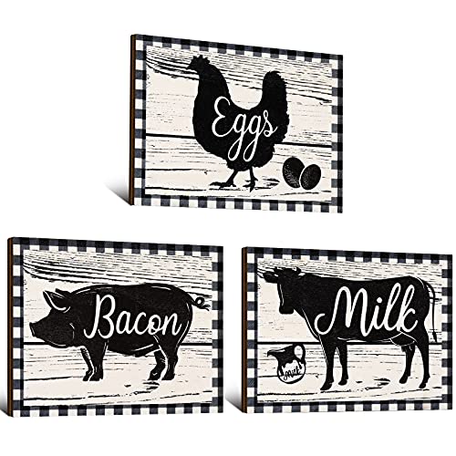 Jetec 3 Pieces Farmhouse Kitchen Signs Cow Rooster and Pig Decors 7.9 x 5.9 Inch Rustic Wooden Signs Country Wall Decorations for Kitchen Wall Decor and Home Decor (Rustic Style)