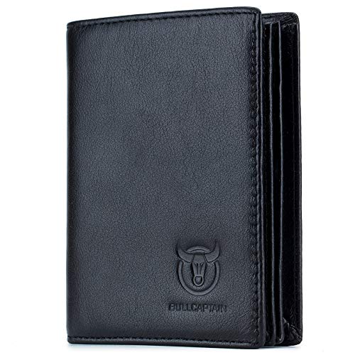 BULLCAPTAIN Large Capacity Genuine Leather Bifold Wallet/Credit Card Holder for Men with 15 Card Slots QB-027 (Black)