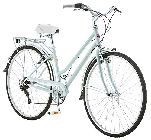 Schwinn Wayfarer Adult Hybrid Bike, Mens and Womens, 16-Inch/Small Steel Step-Through Frame, 7-Speed Drivetrain, Rear Rack, 700C Wheels, Light Mint