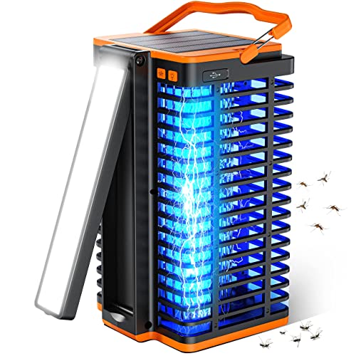 Solar Bug Zapper for Outdoor Indoor, Cordless & Rechargeable Mosquito Zapper with Reading Lamp, 4200V High Powered Mosquito Killer Insect Fly Trap Equipped 4000mAh Battery for Home, Patio, Camping