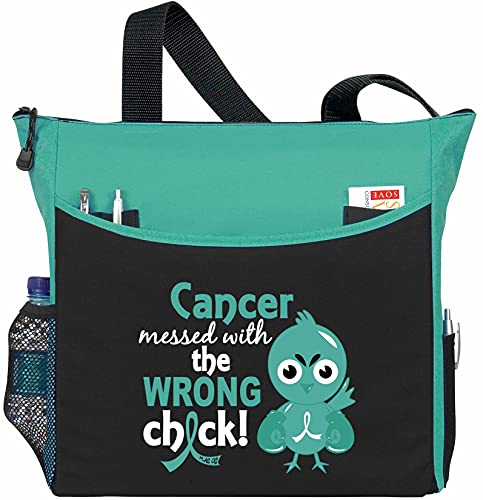 Fight Like a Girl Cancer Messed with the Wrong Chick Dakota 5-Pocket Tote Bag for Ovarian Cancer, Cervical Cancer Awareness - Teal