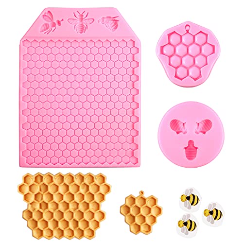 3 Packs 7 Cavity Bumble Bee Silicone Mold Honeycomb Bees Silicone Chocolate Molds Silicone Bee Fondant Mold Beehive Silicone Baking Molds Bee Candy Silicone Mold (Honeycomb Bee)