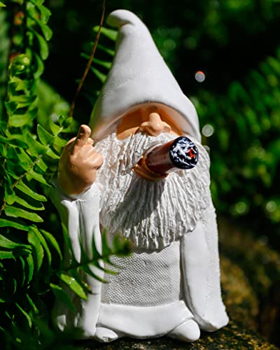 Karoter Middle Finger Figurine Decorations, Naughty Smoking Wizard Gnome, 5.9 Inch , Garden Statue Outdoor, Funny Figurine for Lawn Yard Balcony Porch Patio Home Ornaments Outdoor