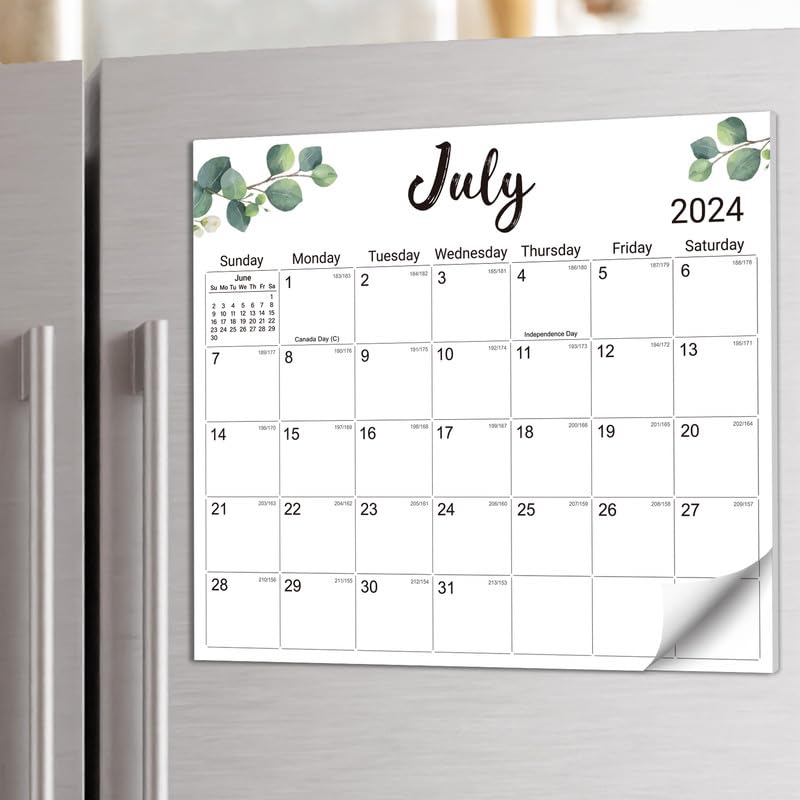 Aesthetic Magnetic Calendar for Refrigerator, Fridge Calendar Magnet Runs from July 2024 Until December 2025, 18 Monthly Refrigerator Calendar with Greenery Designs for Easy Organizing - Nature