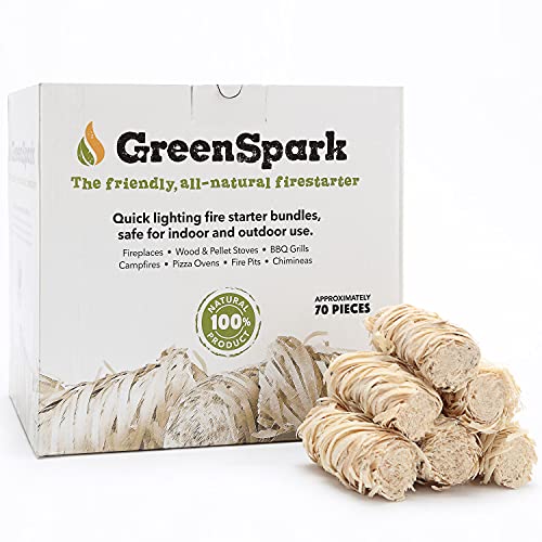 GreenSpark Firestarters 70 Pcs Natural Fire Starter for Grill, Smoker, Pizza Oven, BBQ, Wooden & Pellet Stove, Fire Pit, Long Burn, Waterproof, All Weather Fire Starters Safe for Indoor/Outdoor Use