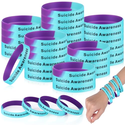Syhood 100 Pcs Suicide Prevention Awareness Wristband Bracelet Purple Blue Silicone Suicide Prevention Wristband Unisex Size Stretch Suicide Awareness Bracelets for Women Men Teen