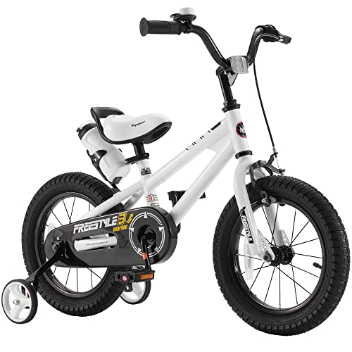 RoyalBaby Freestyle Kids Bike Boys Girls 16 Inch BMX Childrens Bicycle with Training Wheels & Kickstand for Ages 4-7 years, White